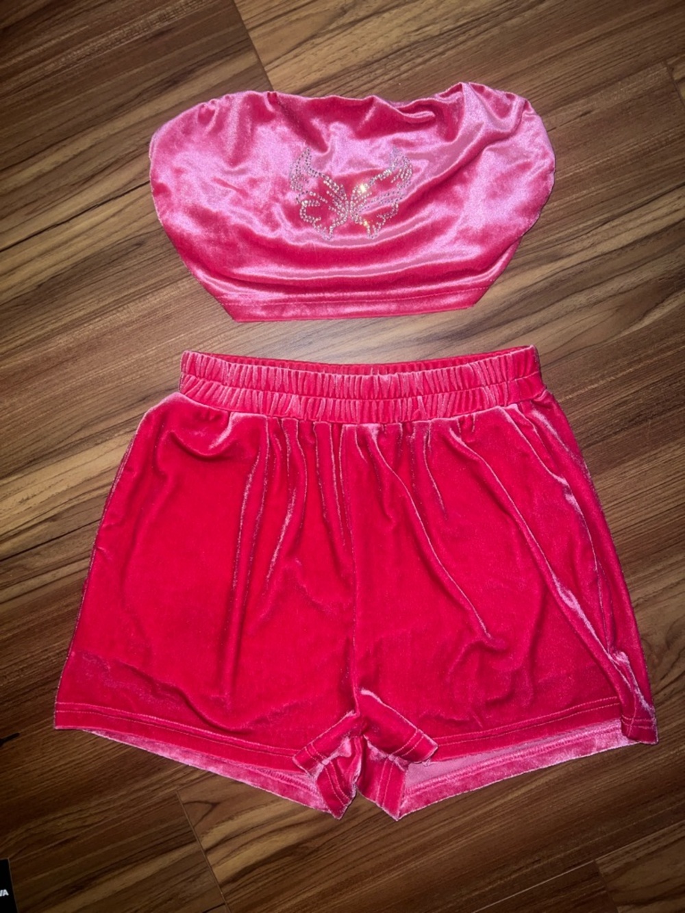 SHEIN Pink Velvet Tube Top and Shorts Set